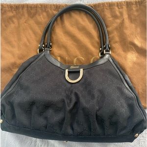 Authentic Gucci Black GG canvas d-ring hobo with GG canvas print!